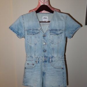 Zara Light Blue Denim  Short One-Piece Romper